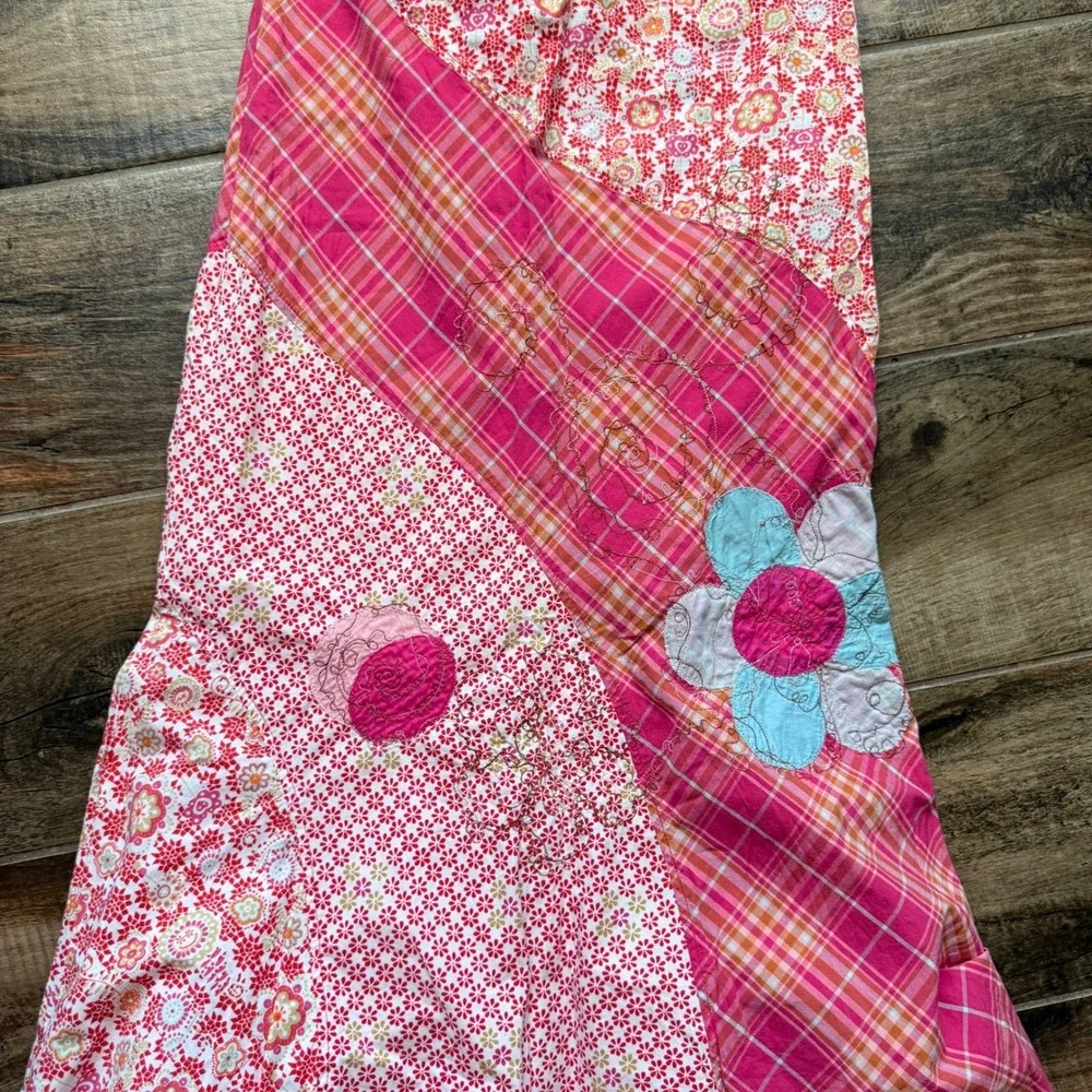 Oilily Women's Vintage Patchwork Floral Applique Plaid Ruffle Maxi Skirt,Pink,34 - Picture 14 of 15